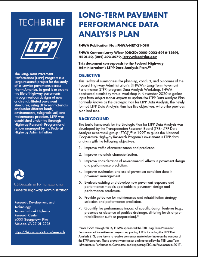 Long-Term Pavement Performance Data Analysis Plan FHWA-HRT-21-088