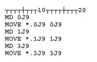 Line 1: MD 0J9; Line 2: MOVE *.0J9 0J9; Line 3: MD 1J9; Line 4: MOVE *.1J9 1J9; Line 5: MD 3J9; Line 5: MOVE *.3J9 3J9.