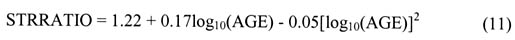 Equation 11: STRRATIO = 1.22 plus (0.17 times log 10 (AGE)) minus (0.05 times (log 10 (AGE) squared))