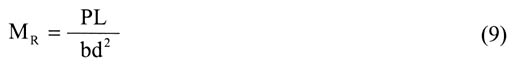 Equation 9: M subscript R = PL over b times (d squared).