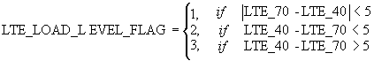 Equation 19 The flag indicating if joint/crack load transfer efficiency equals: 

·	1, if the absolute value of the mean load transfer efficiency for the crack/joint for nominal load levels of 70 kilo Newtons percent minus the mean load transfer efficiency for the crack/joint for nominal load levels of 40 kilo Newtons is less than 5.

·	2, if the mean load transfer efficiency for the crack/joint for nominal load levels of 40 kilo Newtons percent minus the mean load transfer efficiency for the crack/joint for nominal load levels of 70 kilo Newtons percent is less than 5

·	3, if the mean load transfer efficiency for the crack/joint for nominal load levels of 40 kilo Newtons percent minus the mean load transfer efficiency for the crack/joint for nominal load levels of 70 kilo Newtons percent is greater than 5.