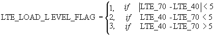 Equation 19 The flag indicating if joint/crack load transfer efficiency equals: 

·	1, if the absolute value of the mean load transfer efficiency for the crack/joint for nominal load levels of 70 kilo Newtons percent minus the mean load transfer efficiency for the crack/joint for nominal load levels of 40 kilo Newtons is less than 5.

·	2, if the mean load transfer efficiency for the crack/joint for nominal load levels of 40 kilo Newtons percent minus the mean load transfer efficiency for the crack/joint for nominal load levels of 70 kilo Newtons percent is less than 5

·	3, if the mean load transfer efficiency for the crack/joint for nominal load levels of 40 kilo Newtons percent minus the mean load transfer efficiency for the crack/joint for nominal load levels of 70 kilo Newtons percent is greater than 5.