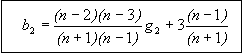 Figure 81 in page 134 shows statistic: the b2 definition equation. b2 is equal to the product of n-2 and n-3 divided by the product of n+1 and n-1 times g2 plus the product of 3 and n-1 divided by n+1, where n is the number of layer thickness measurements for the layer; g2 is the kurtosis coefficient.