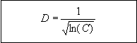 Figure 85 in page 135 shows the parameter D definition equation. D is equal to 1 divided by the square root of the natural logarithm of parameter C defined in Figure 84 in page 134.