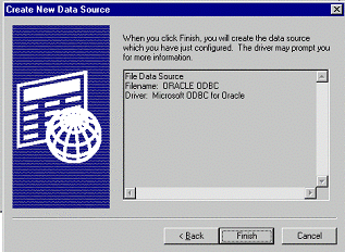 Create New Data Source Panel showing the Finish box for creating a new data source.