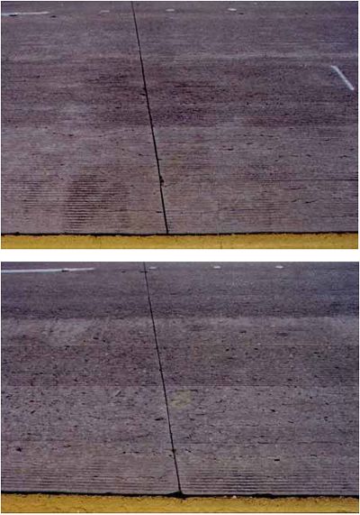 The figures consist of 10 photographs of typical areas of each test section of the Boron test site. Photograph C-1-A shows two pictures of control section 1, C 1; photo C-1-B shows two photographs of methacrylate section 1, M1; photo C-1-C shows two photographs of methacrylate 2, M 2; photo C-1-D shows two photographs of control section 3, C 3; and photo C-1-E shows two photographs of methacrylate section 3, M 3.