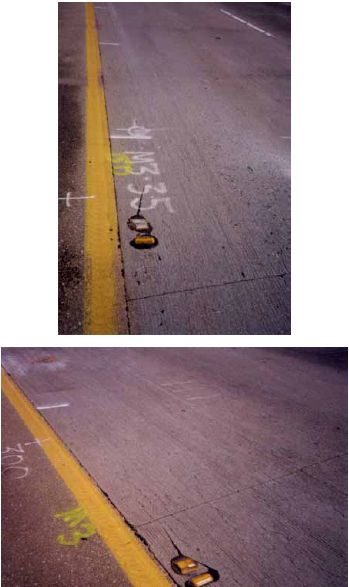 The figures consist of 10 photographs of typical areas of each test section of the Boron test site. Photograph C-1-A shows two pictures of control section 1, C 1; photo C-1-B shows two photographs of methacrylate section 1, M1; photo C-1-C shows two photographs of methacrylate 2, M 2; photo C-1-D shows two photographs of control section 3, C 3; and photo C-1-E shows two photographs of methacrylate section 3, M 3.