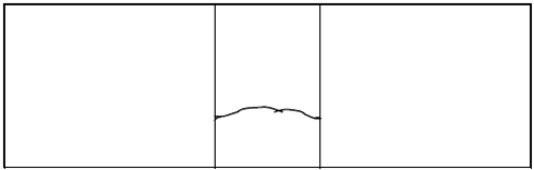 This figure is a rectangular box with two parallel vertical lines near the center. Between the two vertical lines is another line that starts on one side and goes across to the other side of the vertical line. The line in between is curved and arches upward slightly before curving back downward, ending at almost the same level.