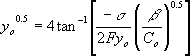 Equation 9. The square root of y naught equals four times the arctangent of the following: negative sigma divided by the following: two times the faraday constant times y naught, then multiplied by the square root of beta divided by C naught.