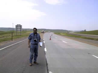 Figure 24. Photo. Experimental Pavement on U.S. I-90 near Oacoma, SD. This photo shows three lanes of the roadway.