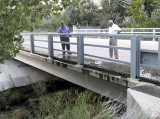 Figure 25. Photo. Coyote Springs Bridge, NM. This photo shows the bridge deck and railing. The bridge appears to be less than 100 meters long.