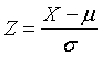 Equation 20.  The number of standard deviation units from the population mean, Z, equals X minus mu, all divided by sigma.