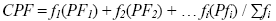 Equation 52.  CPF equals F subscript 1 times PF subscript 1, plus F subscript 2 times PF subscript 2, plus the set through F subscript I times PF subscript I, all divided by sigma F subscript I.