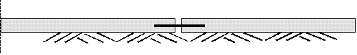 Figure 29.  Sketch.  Schematic of ideal JPCP at set (dowel bar straight).  Sketch depicts two flat slabs sitting on a subbase connected by a dowel bar (represented by a solid black line).