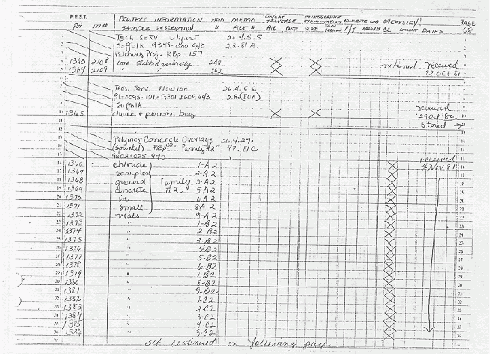 The photo shows an example page of V T R C logbook. Each specimen is logged on a separate row. The leftmost column shows the P-number of each specimen in ascending order. Other information on each specimen includes date received and type of test performed.