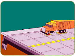 Track 9 Illustration - This illustration accompanies the text description of track 10 and depicts data being collected by pavement monitoring devices placed throughout the roadway system. The data listed are air void system, traffic spectrum, material-related distress, density, noise, pavement surface conditions, International Roughness Index smoothness, satellite global positioning system relay, and high-speed detection and analysis system. These data will be the basis for improving management of the entire pavement system and improving business systems.