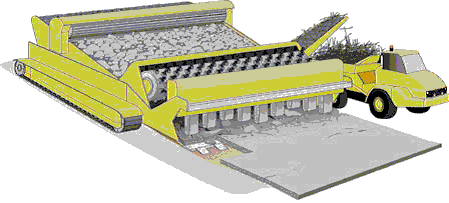 Figure 6. Illustration. Equipment and technology advancements. This illustration depicts a futuristic, one-step pavement lifter, crusher, and sorter. Developing advanced and automated equipment like this will help the concrete paving industry complete highway projects quickly and effectively with minimal disruption to traffic.