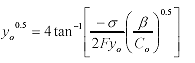 Y subzero to the zero point five power is equal to 4 tangent to the negative 1 power times negative sigma divided by two times faraday constant times y subzero times beta divided the bulk electrolyte concentration to the zero point five power