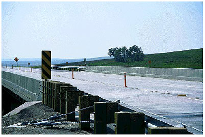 Figure 29.  Photo. Bridge Deck Overlay in Lyman County, SD. This photo shows the two-lane bridge and railings.