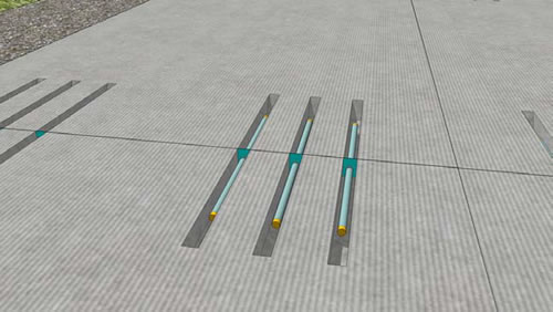 Figure 8. Illustration. Dowel bar retrofitting used for pavement preservation.