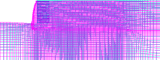 Figure 4.17. Grids. Distorted Grid for Case 10 (S equals 0.2 meters, lowercase L equals 1.5 meters):  (A) Failure State (lowercase H equals 4.4 meters, ratio of lowercase L to lowercase H equals 0.34); (B) Critical State (lowercase H equals 3.2 meters, ratio of lowercase L to lowercase H equals 0.47). For each state the figure shows the numerical grid for the model to scale and distorted (i.e., the cumulative displacements are artificially exaggerated for illustrative purposes).