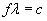 Equation 1. Frequency, F, times wavelength, lambda, equals the velocity of sound, C.