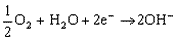 Equation 3. The cathodic oxygen reduction reaction expressed as dissolved oxygen reacting with water and electrons to give hydroxyl ions.