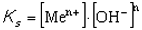 Equation 14. Solubility product for the reaction in equation 13 as the product of the metallic ion and hydroxide activities with the latter being raised to the power of the valence for the former.