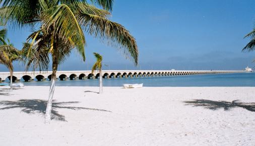 Figure 23. Perspective view of the Progresso pier. Photo. Perspective photograph of the stainless steel reinforced concrete pier at Progresso.