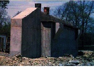 The picture shows the detail of the concrete abutment stem that is double-faced with extra reinforcement and two concrete stems protruding from the top of the abutment.