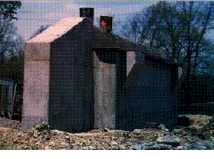 The picture shows the detail of the concrete abutment stem that is double-faced with extra reinforcement and two concrete stems protruding from the top of the abutment.