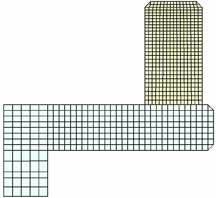 Figure 105. Illustration. Linear mesh biasing along height of parapet and width of deck. This is a side view of the mesh of the deck plus parapet. The width of the elements of the deck are larger in the solid base section than they are in the cantilevered section. The elements in the parapet are uniform both in width and height.
