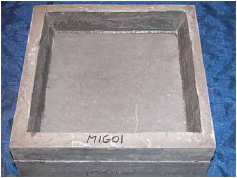 This photo shows a steam-treated scaling slab before the initiation of the scaling test.