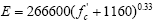 Uppercase E equals 266,600 times the quantity lowercase f subscript lowercase c prime plus 1,160 end quantity raised to the 0.33 power.