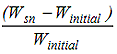 MC<sub>n</sub> is the moisture content at each residue collection interval, percent, minus W<sub>sn</sub> which is the total surface dried weight of specimen at each residue collection interval (Eq. 3), g (lb), over W<sub>initial</sub></em>= calculated initial weight of the specimen, g (lb).