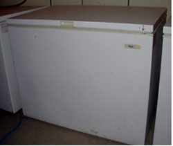 Figure 137. Photo. View of chest freezer used for single-location repeatability tests.