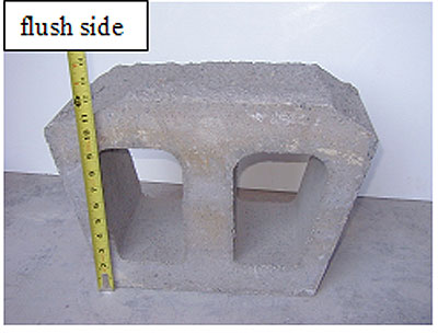 Figure 40. Drawing and photos. Sampling of test specimens from SRW units from different manufacturers. Drawing c shows the flush side of the SRW units evaluated.