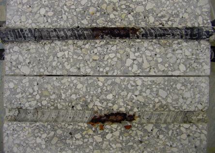 Figure 105. Photo. Top bar and bar trace for specimen MS-MMFX-2-A. This is a photograph of a top bar and bar trace for specimen MS-MMFX-2-A. Corrosion is apparent.