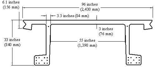 This figure shows a transverse slice of the prestressed ultra-high performance concrete (UHPC) girder investigated 