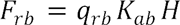 F subscript rb equals q subscript rb times K subscript ab times H.