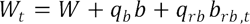 W subscript t equals W plus the product of q subscript b and b plus the product of q subscript rb and b subscript rb,t