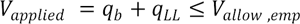 V subscript applied equals the sum of q subscript b and q subscript LL and is less than or equal to V subscript allow,emp