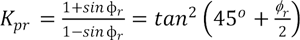 K subscript pr equals the quantity 1 plus sine of phi divided by the quantity 1 minus sine of phi and is also equal to the square of the tangent of the quantity 45 degrees plus one half phi subscript r.