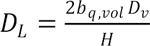 D subscript L equals 2 times b subscript q,vol times D subscript v divided by H.