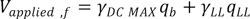 V subscript applied,f equals the product of gamma subscript DC MAX and q subscript b plus the product of gamma subscript LL and q subscript LL.