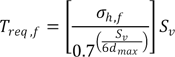 T subscript req,f equals sigma subscript h,f times S subscript v divided by the quantity 0.7 raised to the power of the quotient one sixth S subscript v and d subscript max.