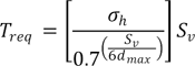 T subscript req equals sigma subscript h times S subscript v divided by the quantity 0.7 raised to the power of the quotient one sixth S subscript v and d subscript max.