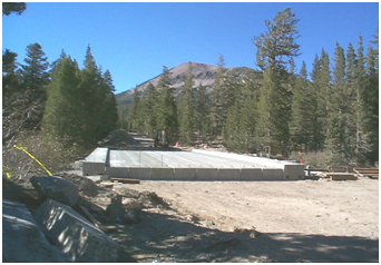Photo. Concrete box bridge on GRS abutment in Mammoth Lake, CA. Click here for more information.