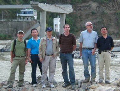 Photo. Members (from left to right) of the Wenchuan Earthquake Reconnaissance Team: Y. Hashash, G. Chen, P. Yen, C. Holub, M. Yashinsky, and K. Wang. Click here for more information.