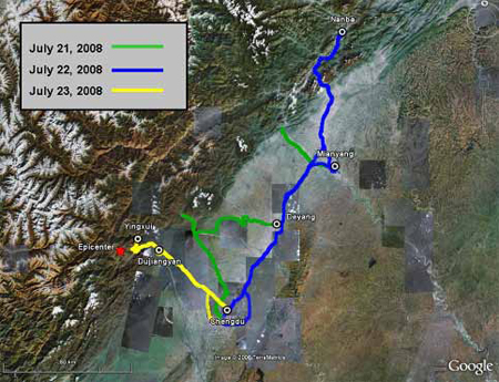 Map. Travel Path of Reconnaissance Team. Click here for more information.